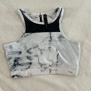 Reflex XS Marble Print High Neck Sports Bra Black Mesh Racerback Zip